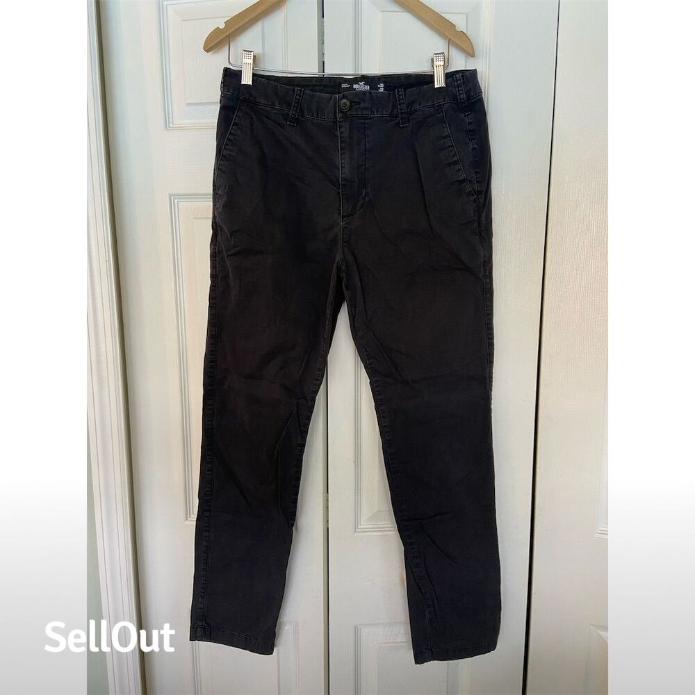 Hollister Men's Skinny Chino Pants Black Size 33x32 Standard Epic Flex